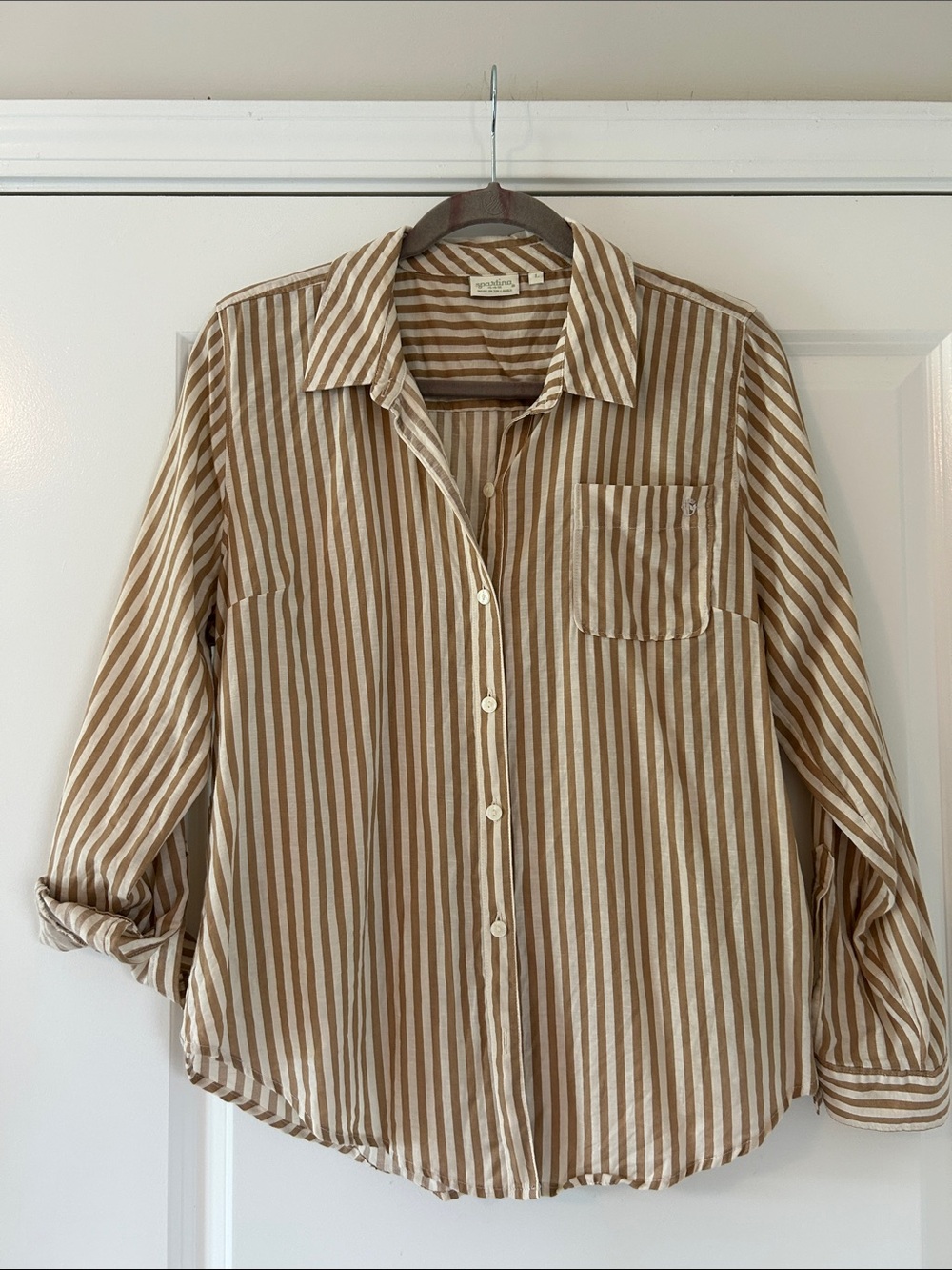 Spartina 449 Brown and Cream Striped Shirt SZ L